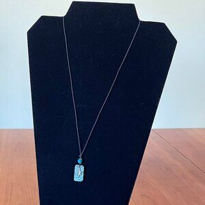 Vintage Danforth Pewter Oak Leaf Green Stone Necklace